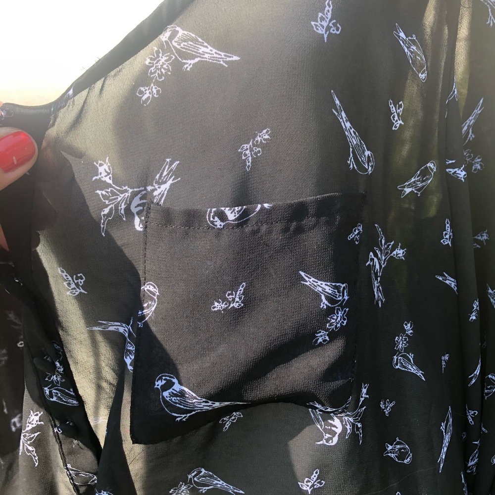 Sheer Patterned Blouse Half Button Up By Torrid - image 5